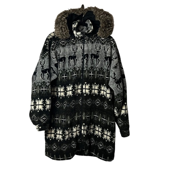 Vintage Sunbuster SZ L Full Zip Fleece Hooded Jacket USA All Over Graphic Animal - Picture 1 of 14